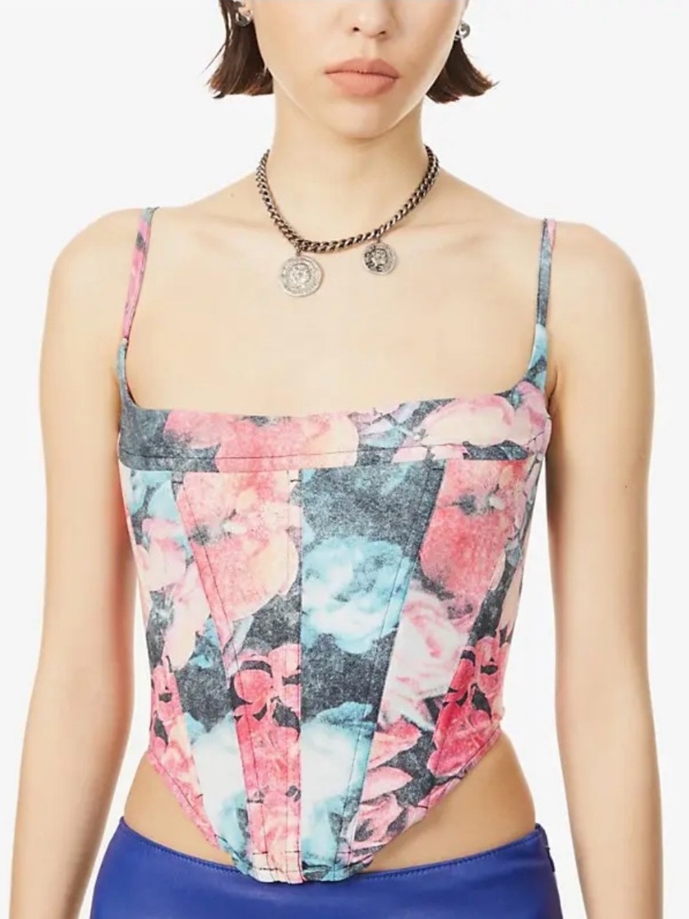 NWT Miaou Venus Floral Corset Top Pink Blue Size S
